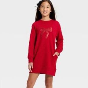 Girls' Long Sleeve French Terry Bow Dress - Cat & Jack™ Wine Red